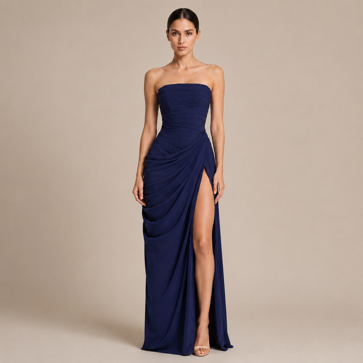 Robe Maxi Bandeau avec Drapé Latéral et Fente Haute