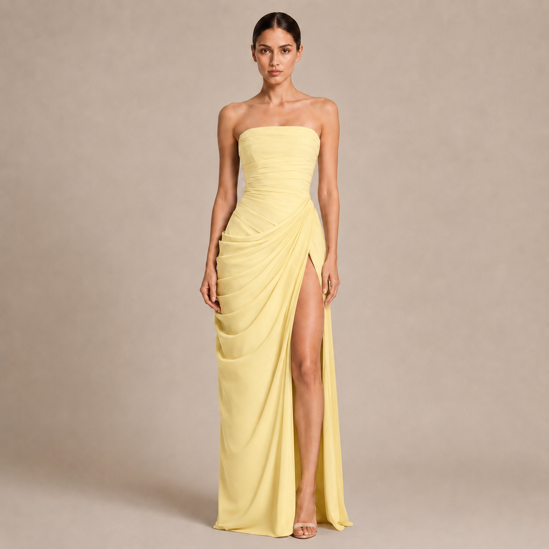 Robe Maxi Bandeau avec Drapé Latéral et Fente Haute