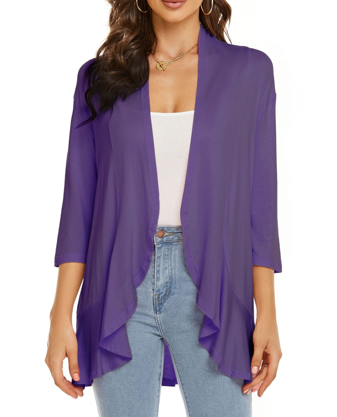 Alice | Cardigan Long Ouvert Femme Manches 3/4 Drapé