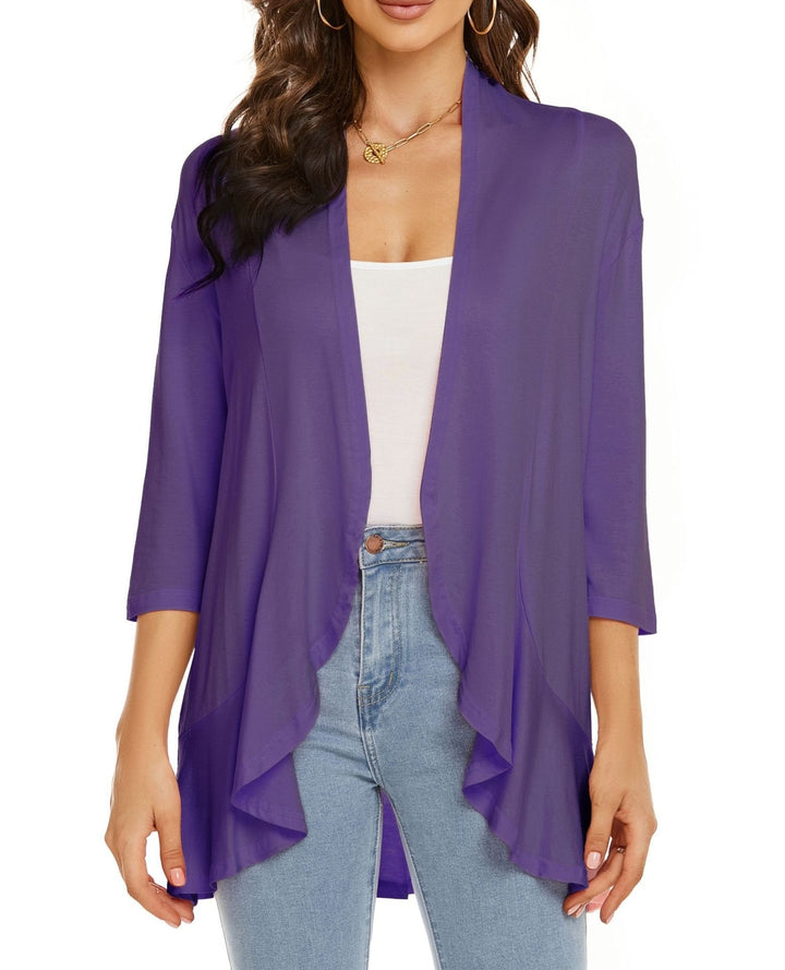 Alice | Cardigan Long Ouvert Femme Manches 3/4 Drapé