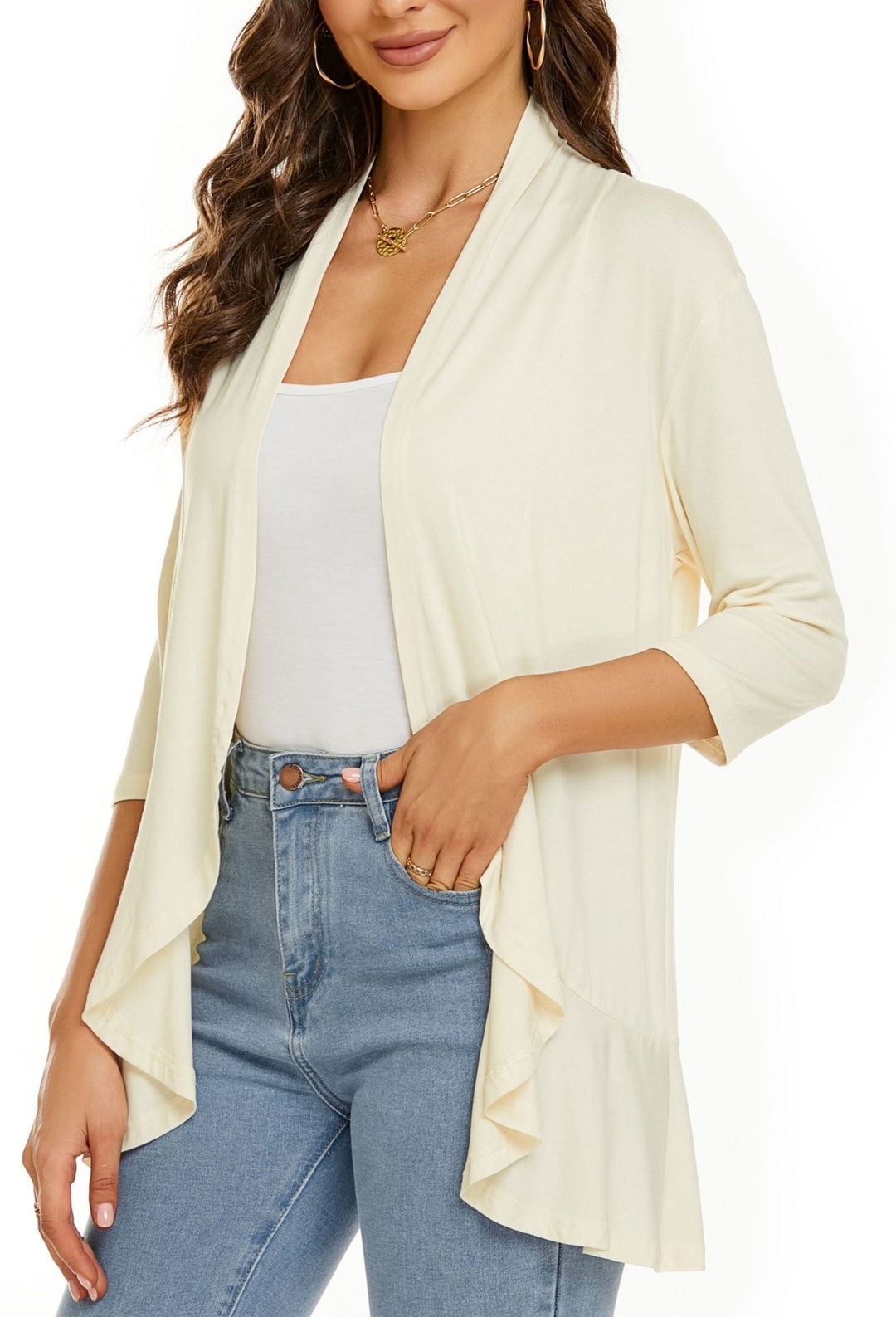 Alice | Cardigan Long Ouvert Femme Manches 3/4 Drapé