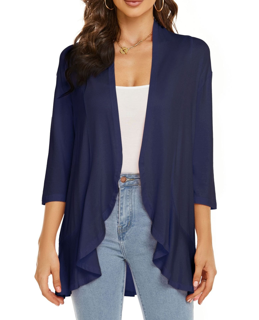 Alice | Cardigan Long Ouvert Femme Manches 3/4 Drapé