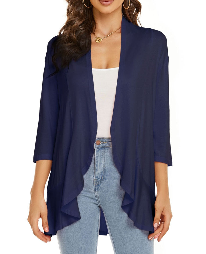 Alice | Cardigan Long Ouvert Femme Manches 3/4 Drapé