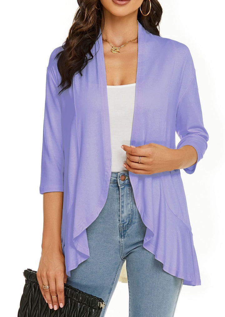 Alice | Cardigan Long Ouvert Femme Manches 3/4 Drapé