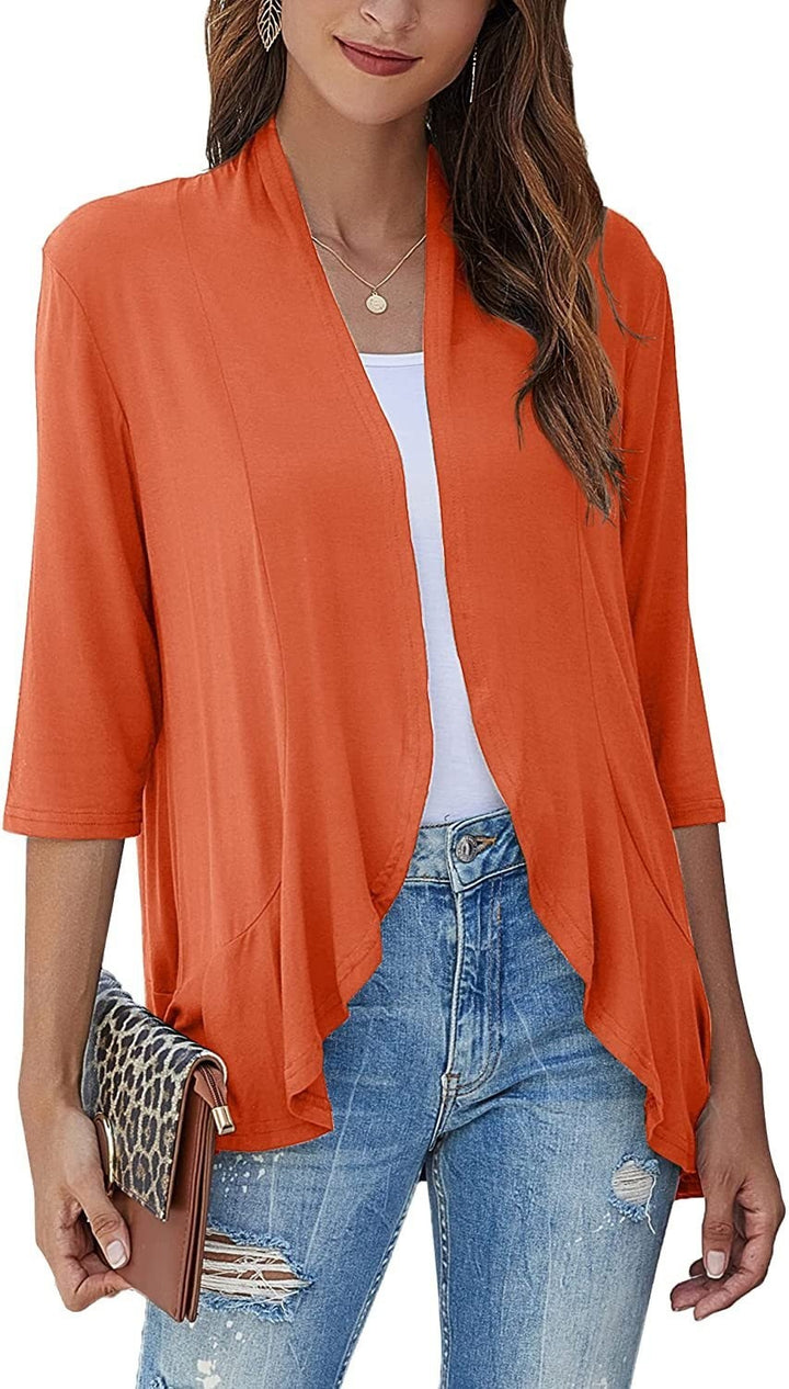 Alice | Cardigan Long Ouvert Femme Manches 3/4 Drapé
