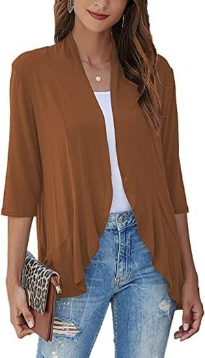 Alice | Cardigan Long Ouvert Femme Manches 3/4 Drapé