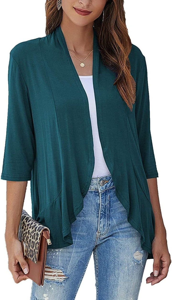 Alice | Cardigan Long Ouvert Femme Manches 3/4 Drapé