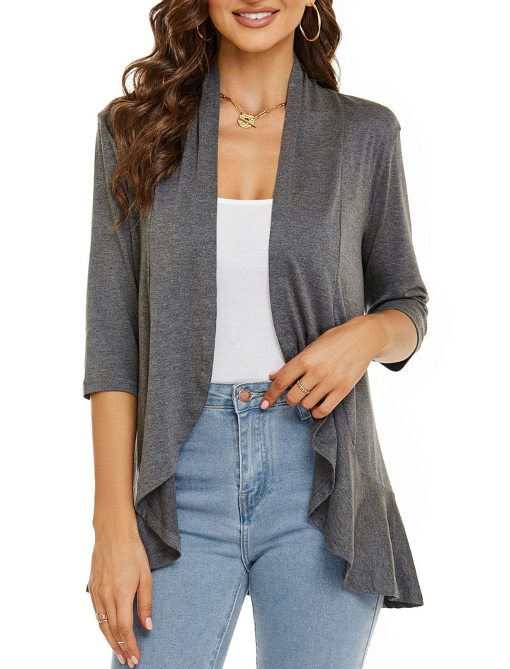 Alice | Cardigan Long Ouvert Femme Manches 3/4 Drapé