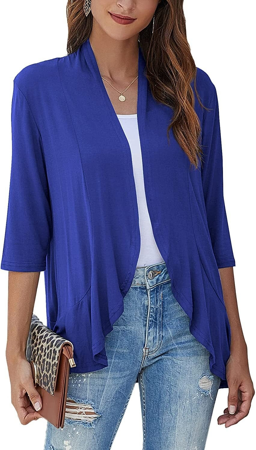 Alice | Cardigan Long Ouvert Femme Manches 3/4 Drapé