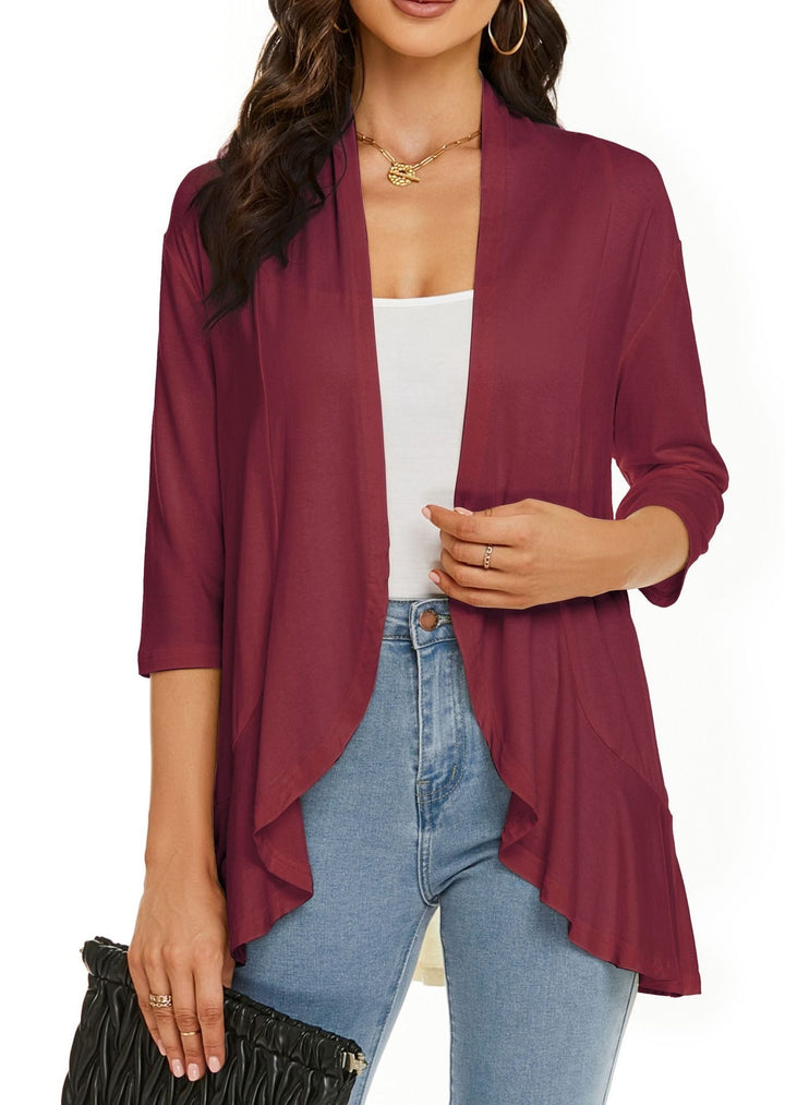 Alice | Cardigan Long Ouvert Femme Manches 3/4 Drapé