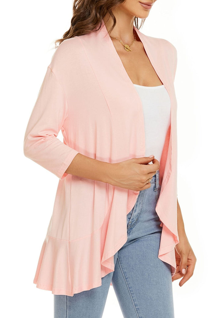 Alice | Cardigan Long Ouvert Femme Manches 3/4 Drapé