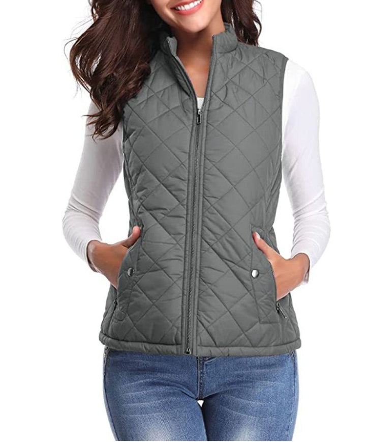 Alice | Gilet Sans Manche Femme Court Matelassé Zippé Col Montant