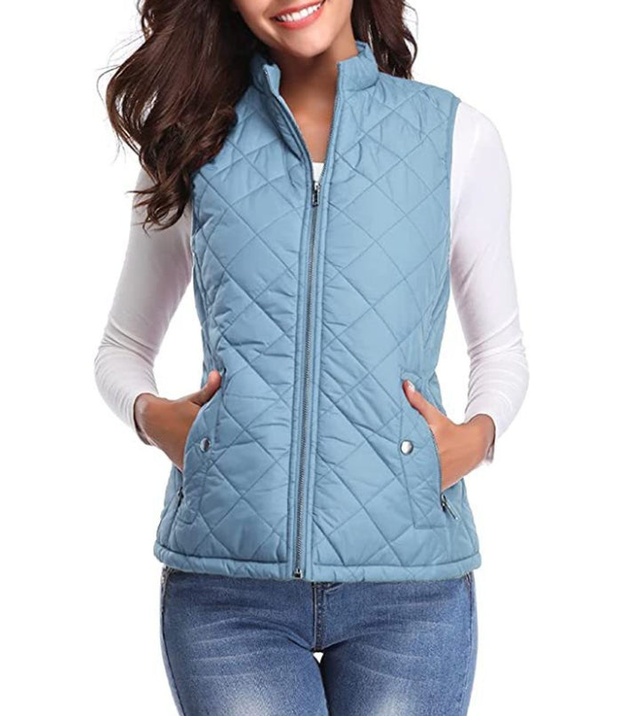 Alice | Gilet Sans Manche Femme Court Matelassé Zippé Col Montant