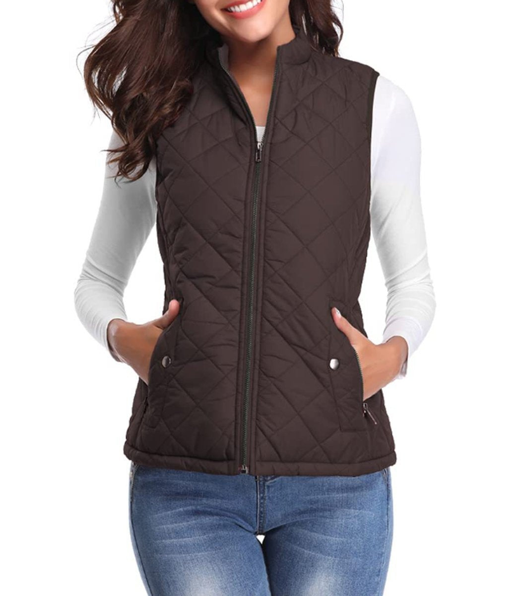 Alice | Gilet Sans Manche Femme Court Matelassé Zippé Col Montant