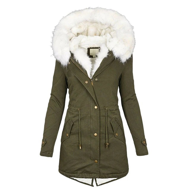 Alice | Parka Longue Femme Capuche Fourrure Doublée Hiver