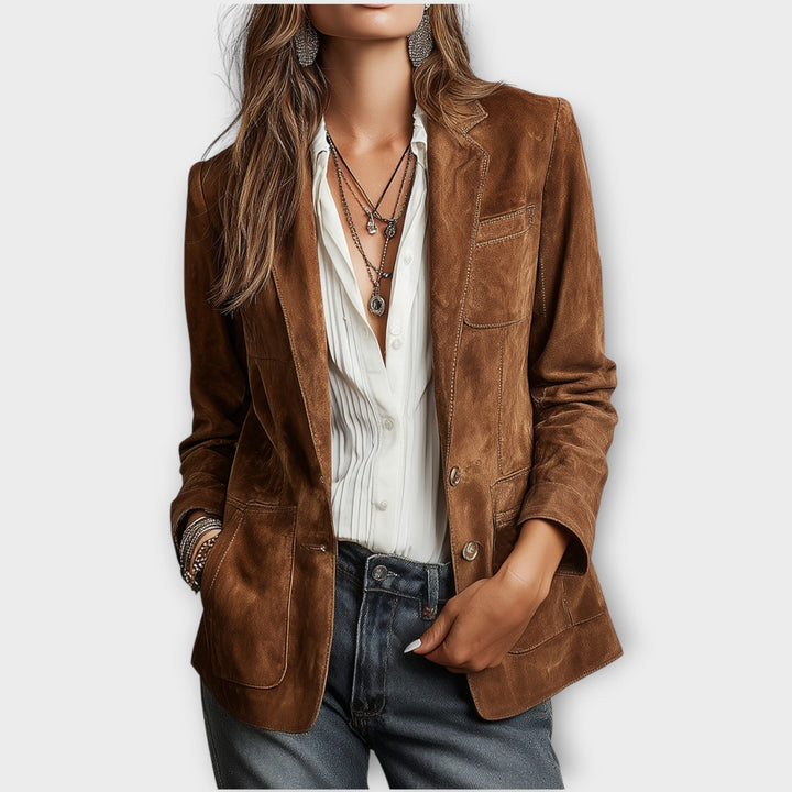 Amélie | Blazer en Daim Femme Poches Plaquées Style Vintage