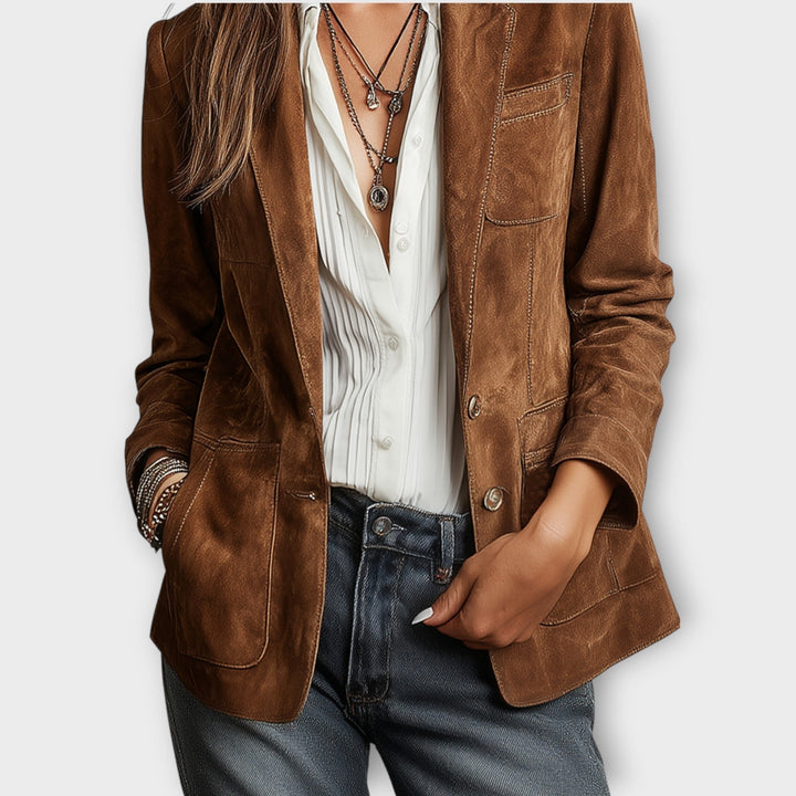 Amélie | Blazer en Daim Femme Poches Plaquées Style Vintage