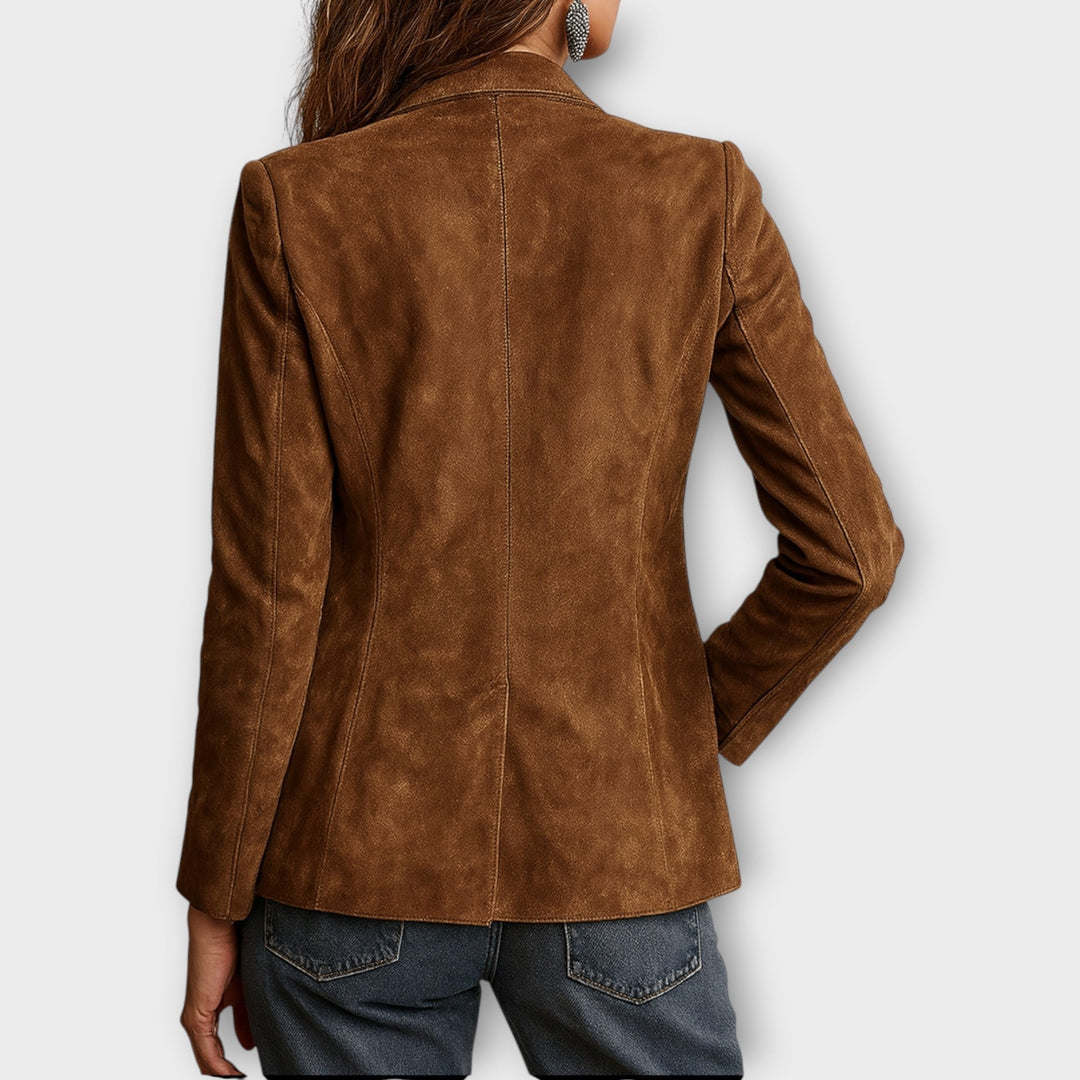 Amélie | Blazer en Daim Femme Poches Plaquées Style Vintage