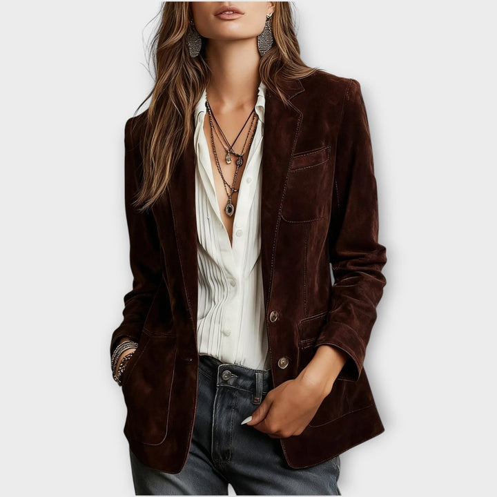 Amélie | Blazer en Daim Femme Poches Plaquées Style Vintage