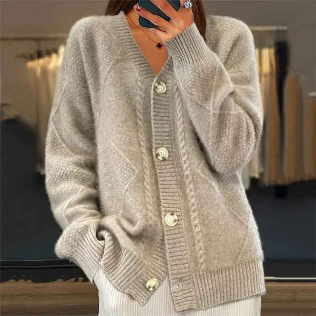 Amélie | Cardigan Cachemire Femme Boutons Maille Douce