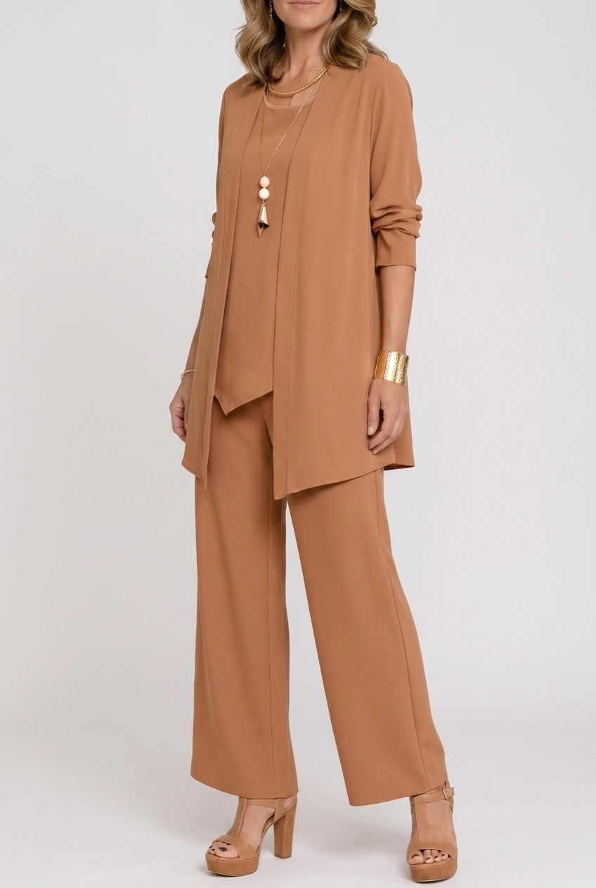 Amélie | Cardigan Long Femme Ensemble 3 Pièces Pantalon Jambes Larges