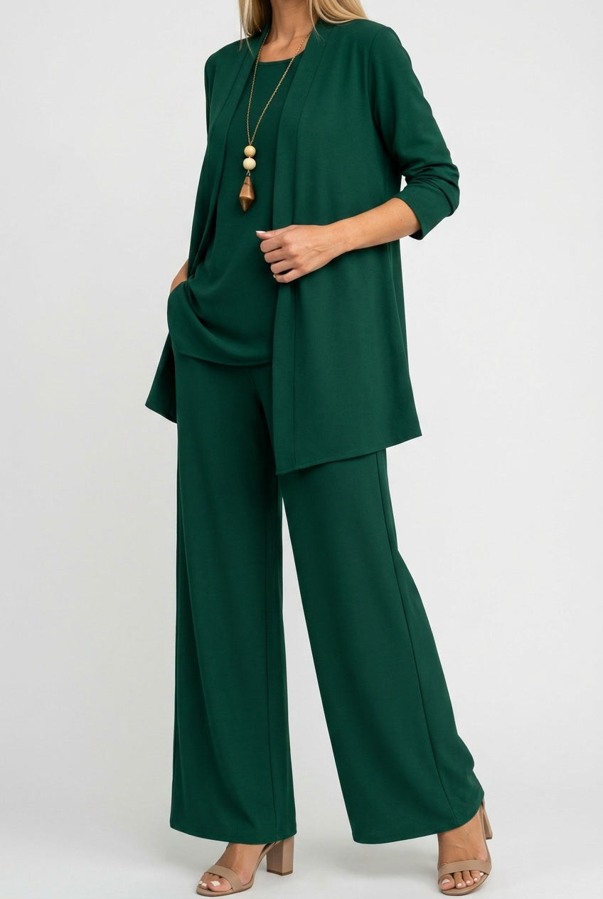 Amélie | Cardigan Long Femme Ensemble 3 Pièces Pantalon Jambes Larges