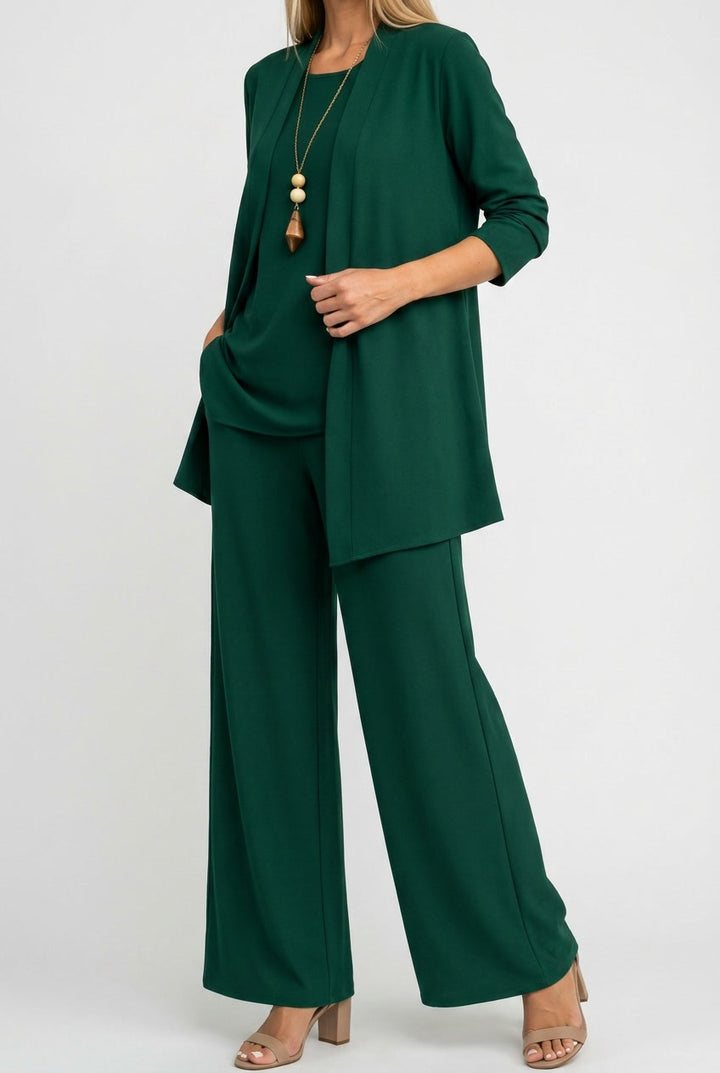 Amélie | Cardigan Long Femme Ensemble 3 Pièces Pantalon Jambes Larges