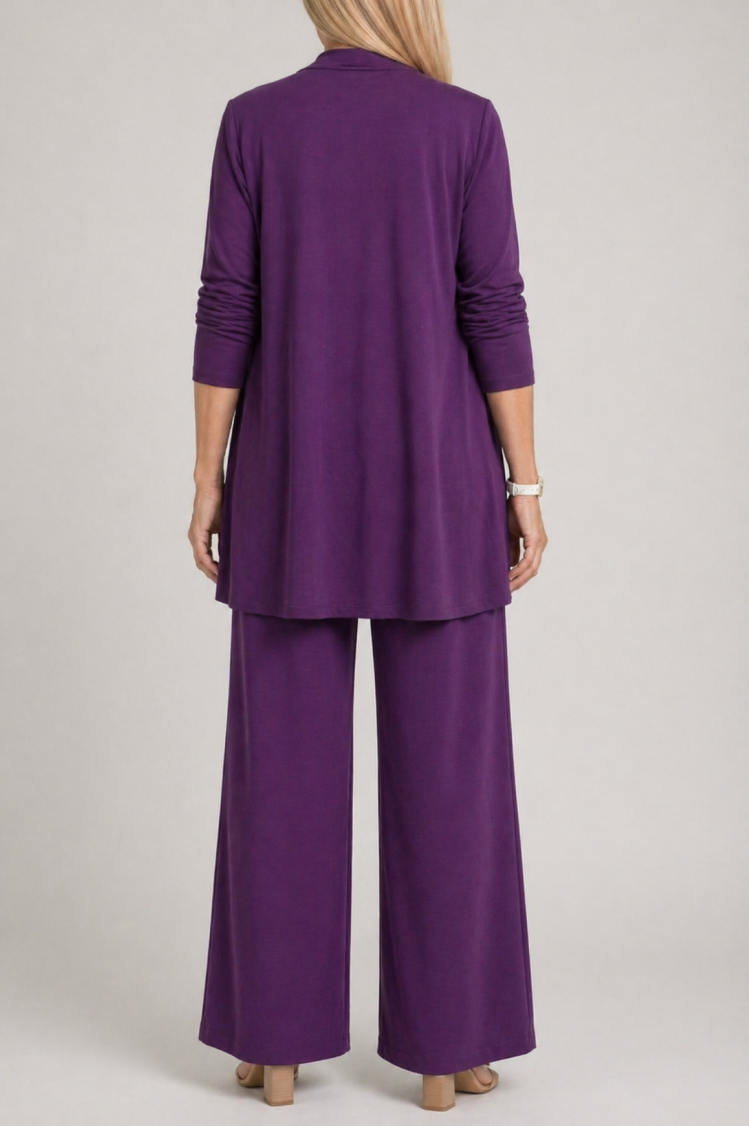 Amélie | Cardigan Long Femme Ensemble 3 Pièces Pantalon Jambes Larges