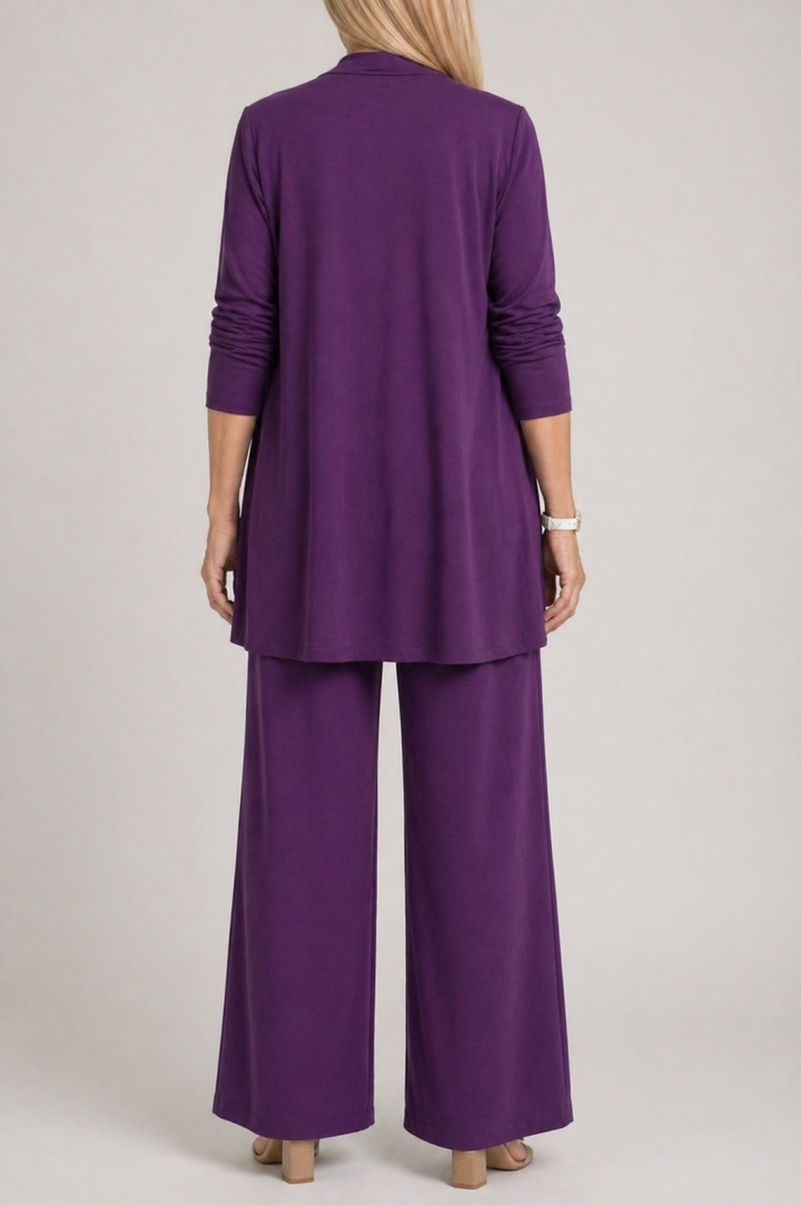 Amélie | Cardigan Long Femme Ensemble 3 Pièces Pantalon Jambes Larges