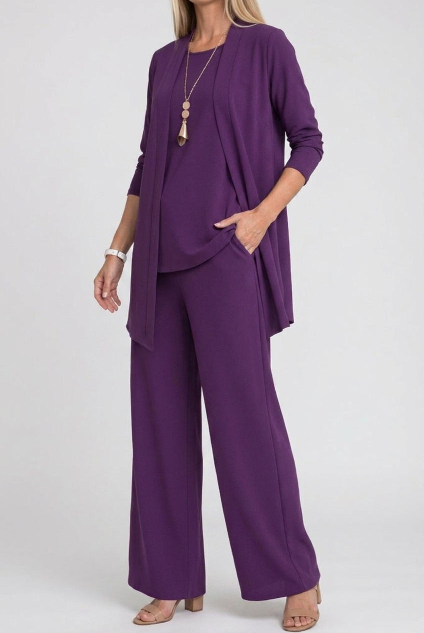 Amélie | Cardigan Long Femme Ensemble 3 Pièces Pantalon Jambes Larges