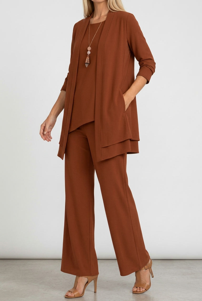 Amélie | Cardigan Long Femme Ensemble 3 Pièces Pantalon Jambes Larges
