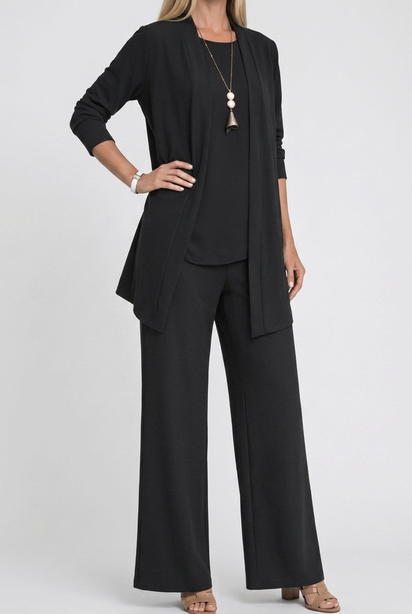 Amélie | Cardigan Long Femme Ensemble 3 Pièces Pantalon Jambes Larges