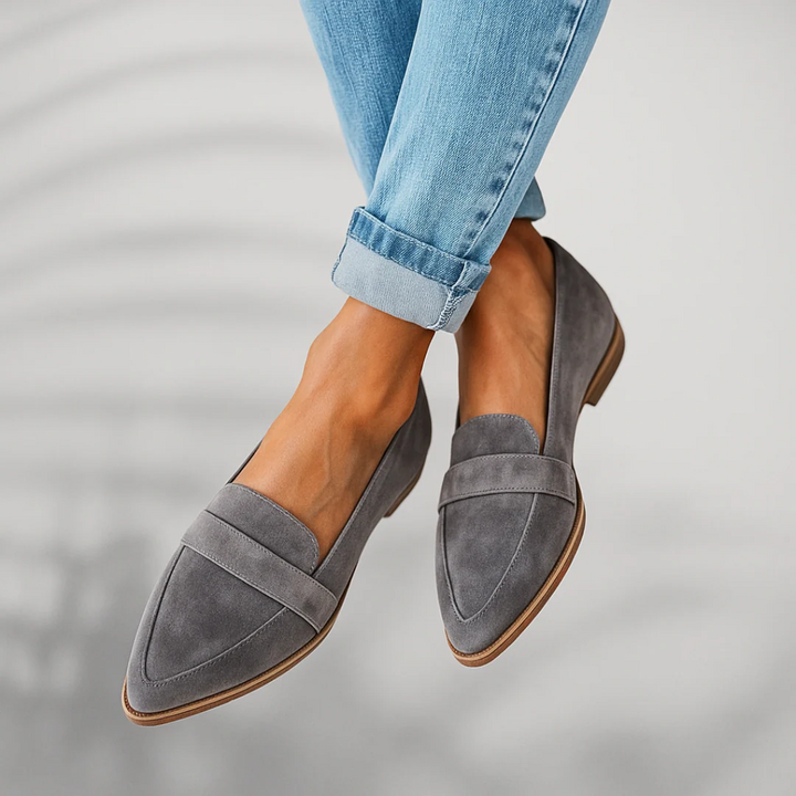 Amélie | Loafers Femme Mocassin en Daim Semelle Plate
