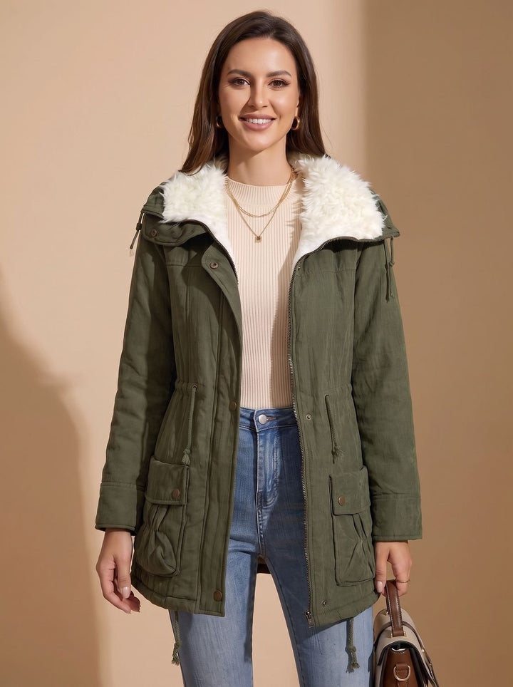 Amélie | Parka Femme Manteau Fausse Fourrure à Capuche Taille Cintrée
