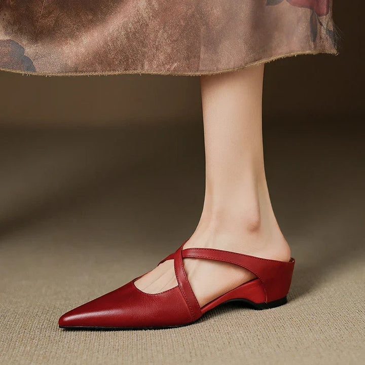 Anaïs | Mules en Cuir à Talon Carré Femme Lanières Croisées Bout Pointu