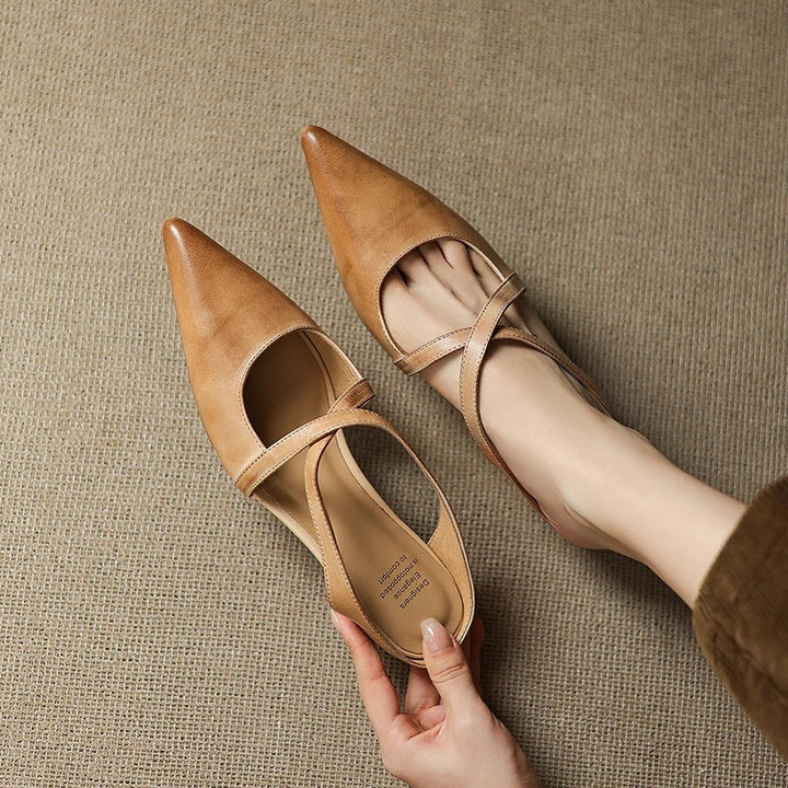 Anaïs | Mules en Cuir à Talon Carré Femme Lanières Croisées Bout Pointu