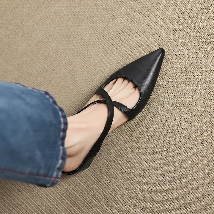 Anaïs | Mules en Cuir à Talon Carré Femme Lanières Croisées Bout Pointu