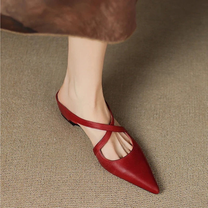 Anaïs | Mules en Cuir à Talon Carré Femme Lanières Croisées Bout Pointu