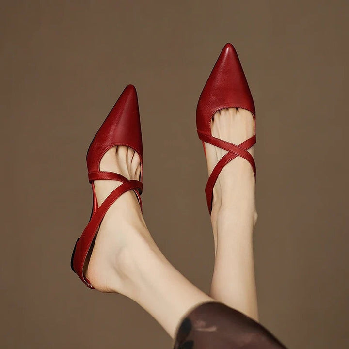 Anaïs | Mules en Cuir à Talon Carré Femme Lanières Croisées Bout Pointu