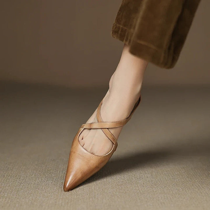 Anaïs | Mules en Cuir à Talon Carré Femme Lanières Croisées Bout Pointu