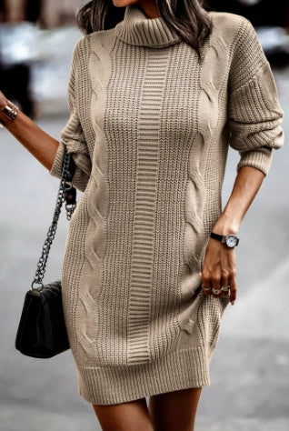 Anaïs | Robe Pull Femme Col Roulé Torsades Manches Longues