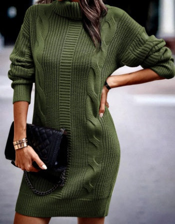Anaïs | Robe Pull Femme Col Roulé Torsades Manches Longues
