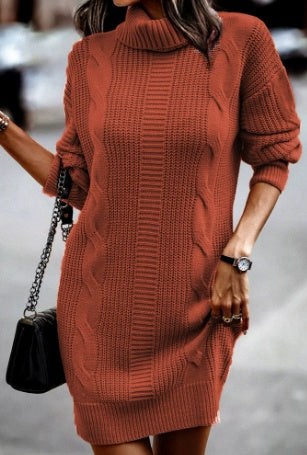 Anaïs | Robe Pull Femme Col Roulé Torsades Manches Longues