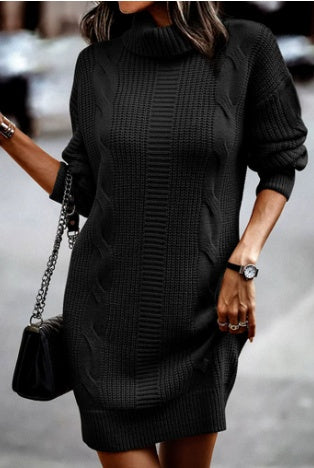Anaïs | Robe Pull Femme Col Roulé Torsades Manches Longues