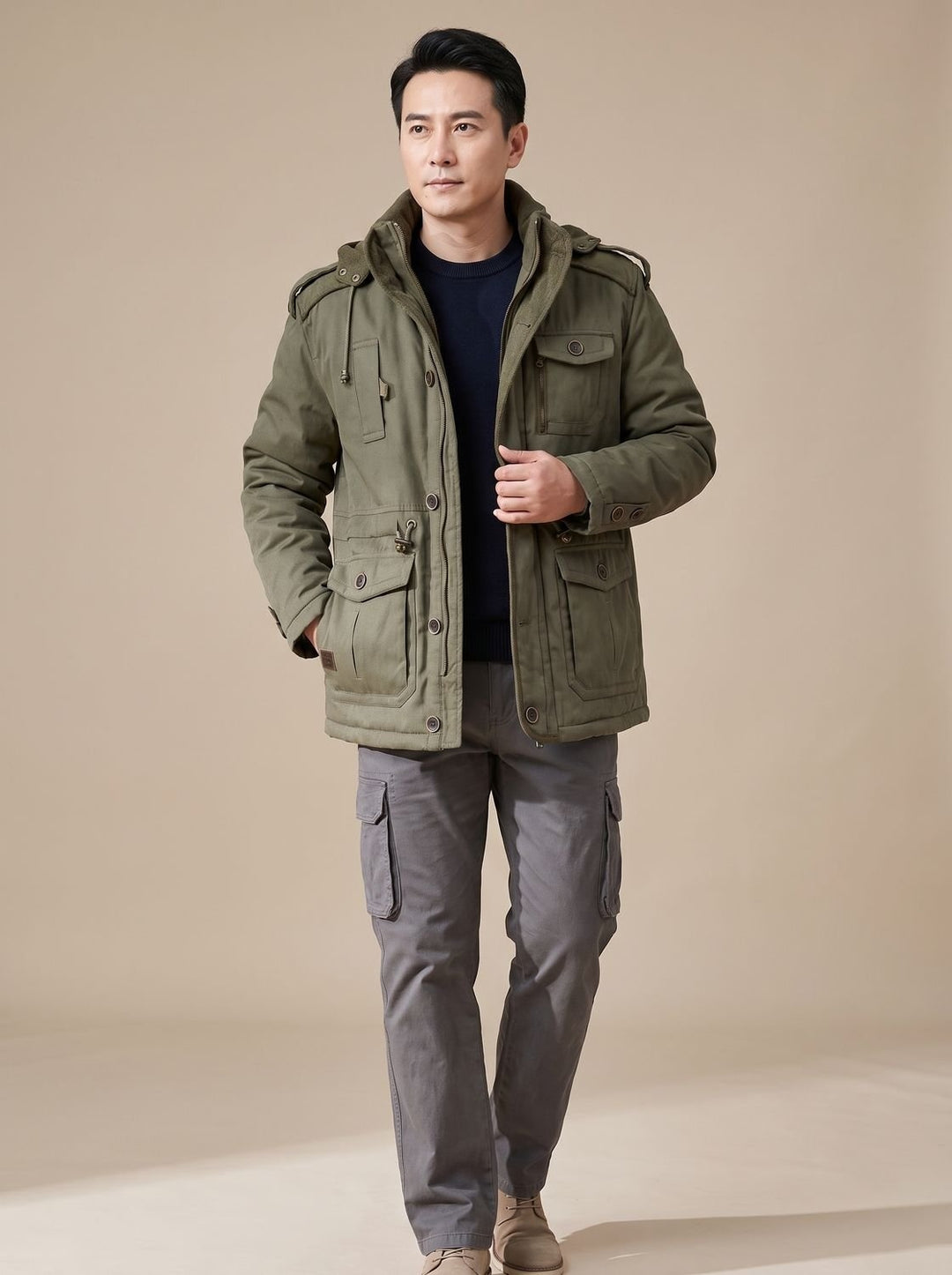 Antoine | Parka Homme Hiver à Capuche Amovible Manteau Court Multipoches