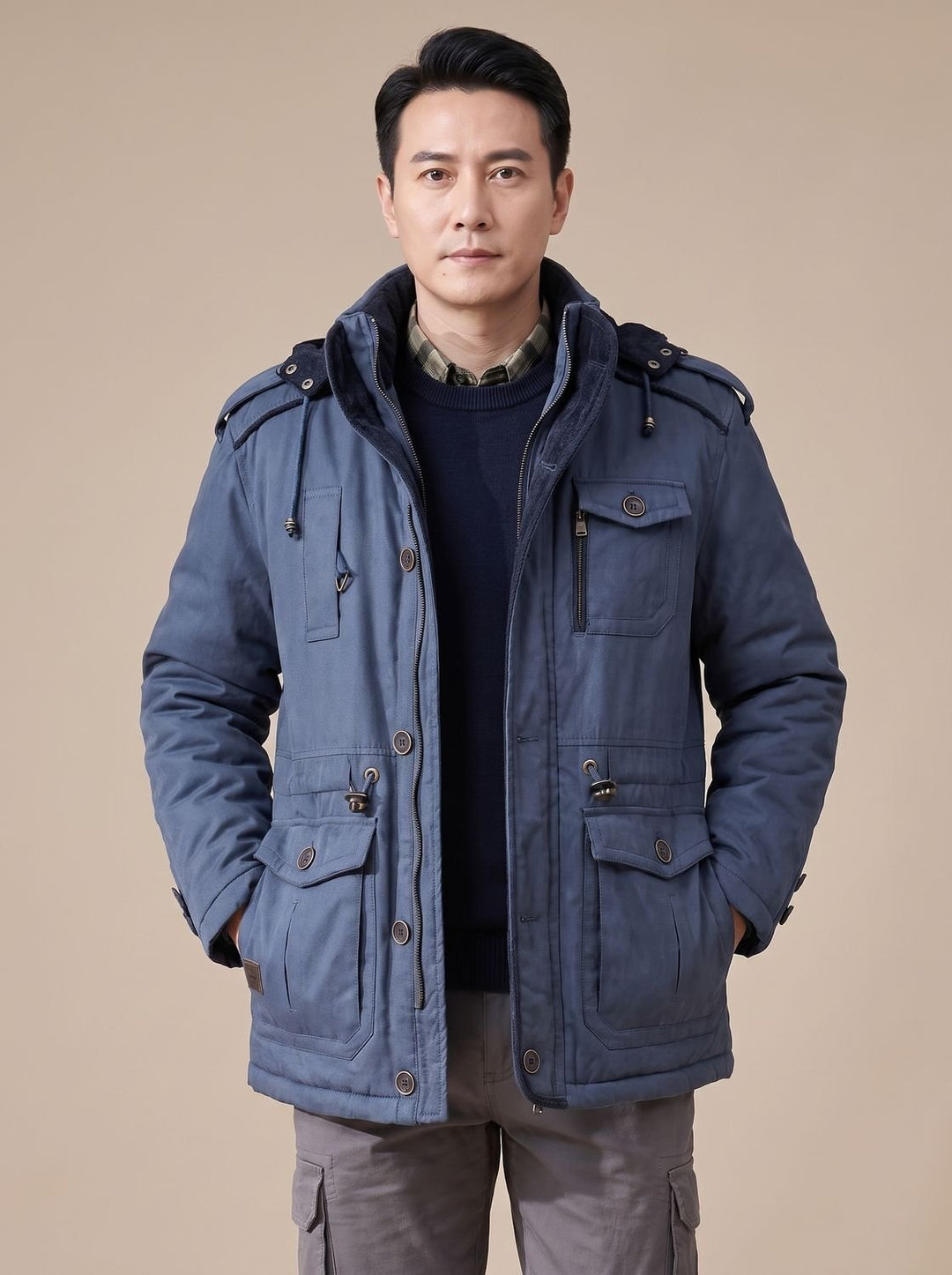 Antoine | Parka Homme Hiver à Capuche Amovible Manteau Court Multipoches