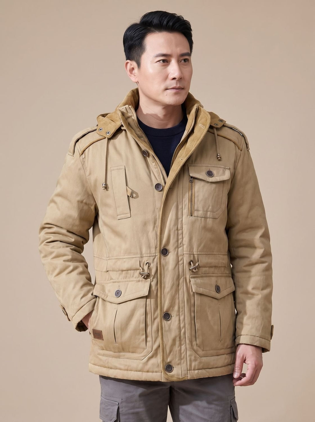 Antoine | Parka Homme Hiver à Capuche Amovible Manteau Court Multipoches