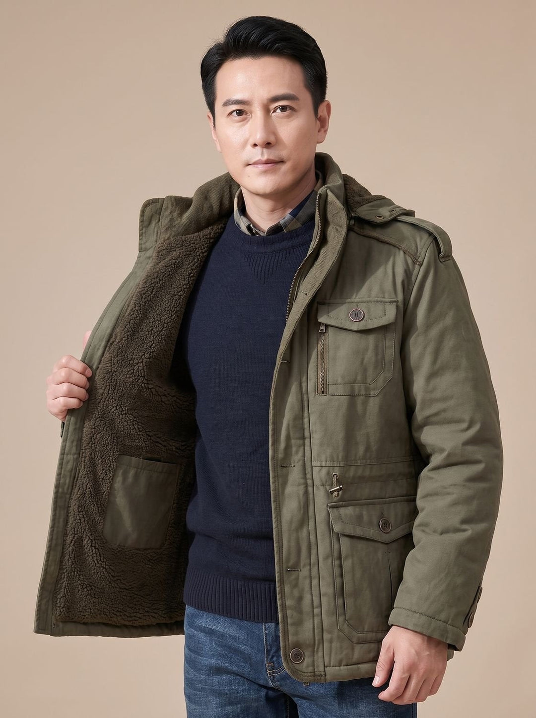 Antoine | Parka Homme Hiver à Capuche Amovible Manteau Court Multipoches