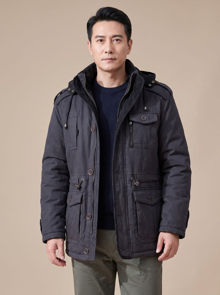 Antoine | Parka Homme Hiver à Capuche Amovible Manteau Court Multipoches
