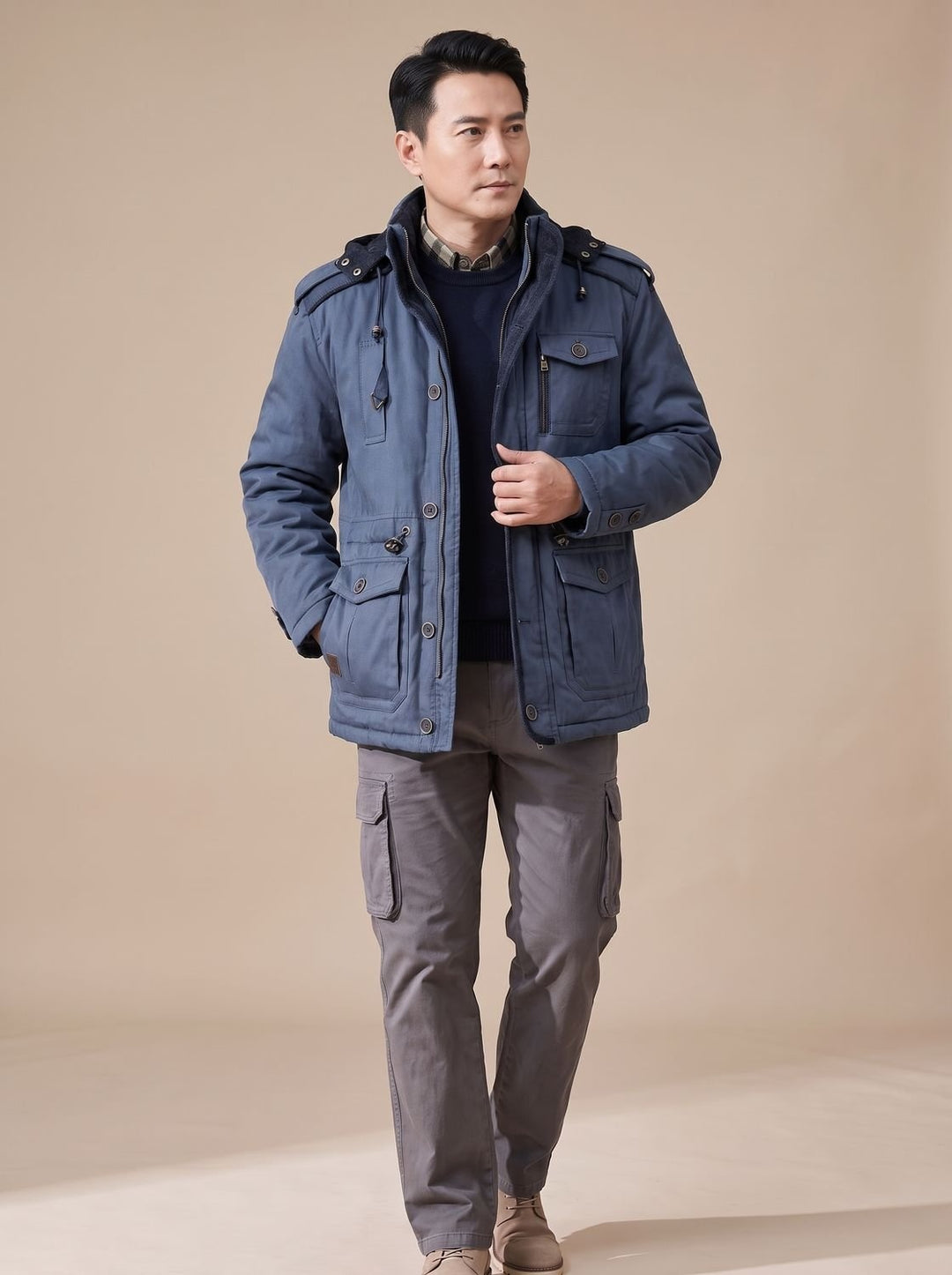 Antoine | Parka Homme Hiver à Capuche Amovible Manteau Court Multipoches